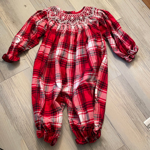 Pearl Geometric Smocked Plaid Romper